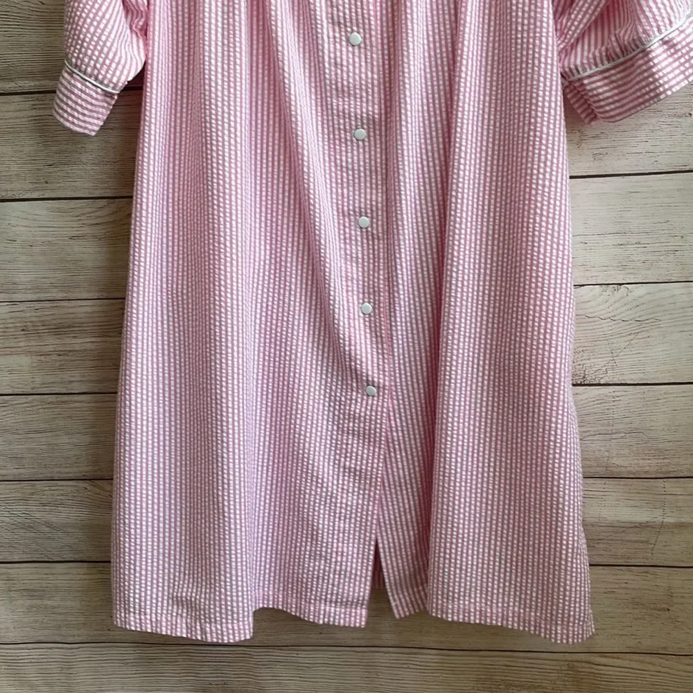 VINTAGE KAY ANNA PATIO DRESS‎ IN PINK AND WHITE SEERSUCKER